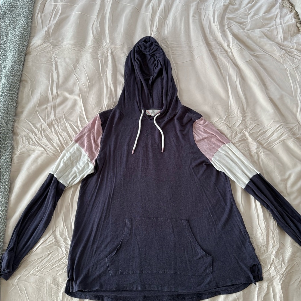 Pink Rose Navy and Pink Long Sleeve Hoodie